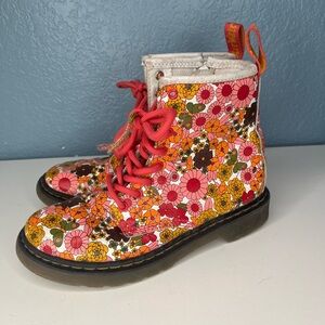 Doc Dr Martens Girls Pink Orange Floral Delaney Boots